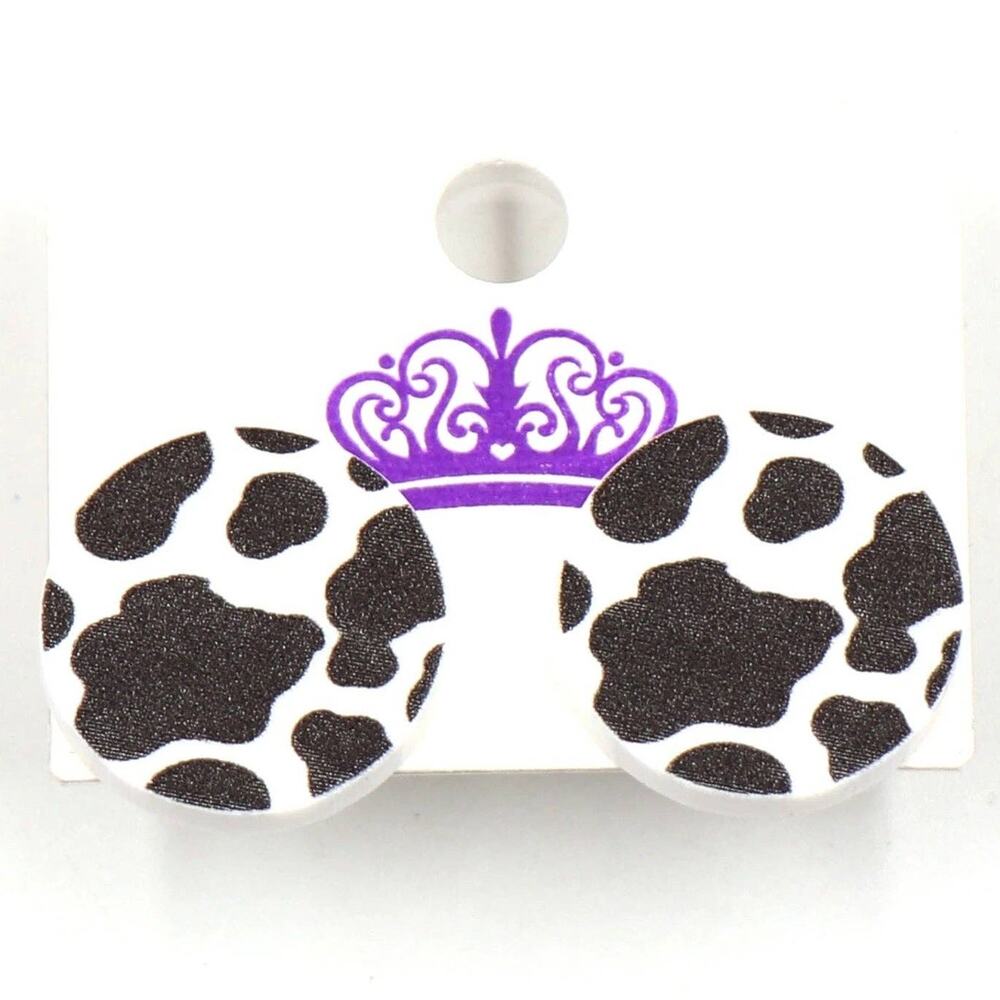 Cow Print Western Round Stud Earrings